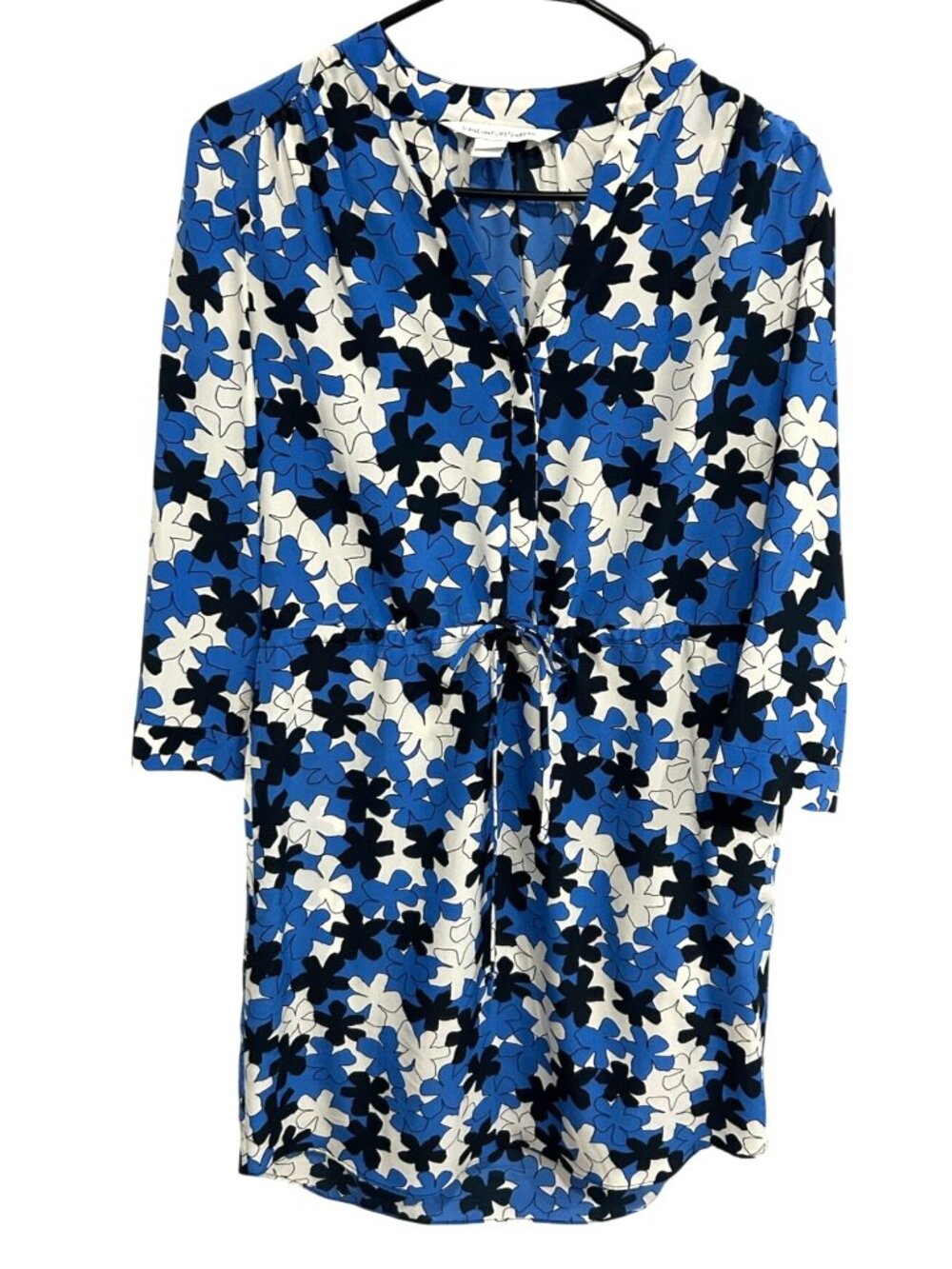 Diane Von Furstenberg 4 Blue Floral Print Tie Dress Floralcore Classic Academia